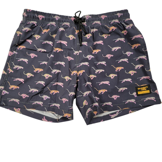Strangers Only 225 XS Swim Trunks Shorts Multicolor Leopard Print Black NWT0