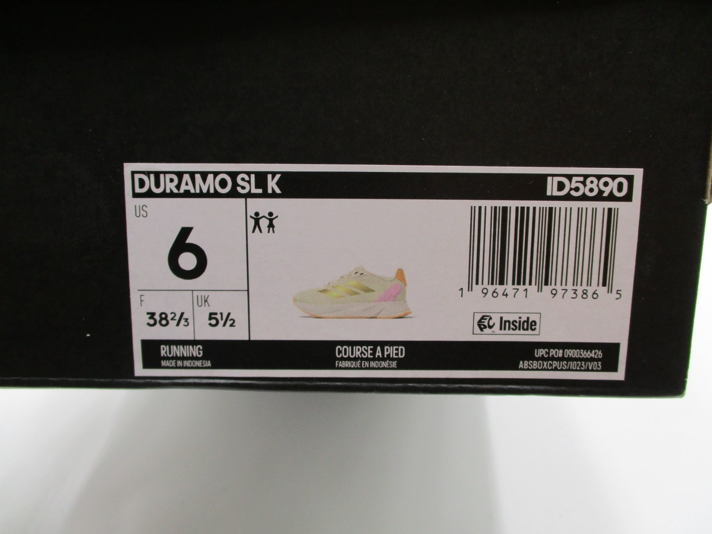 Adidas Duramo SL K Running Shoes Light Yellow Lilac Orange ID5890 Size 6 New13