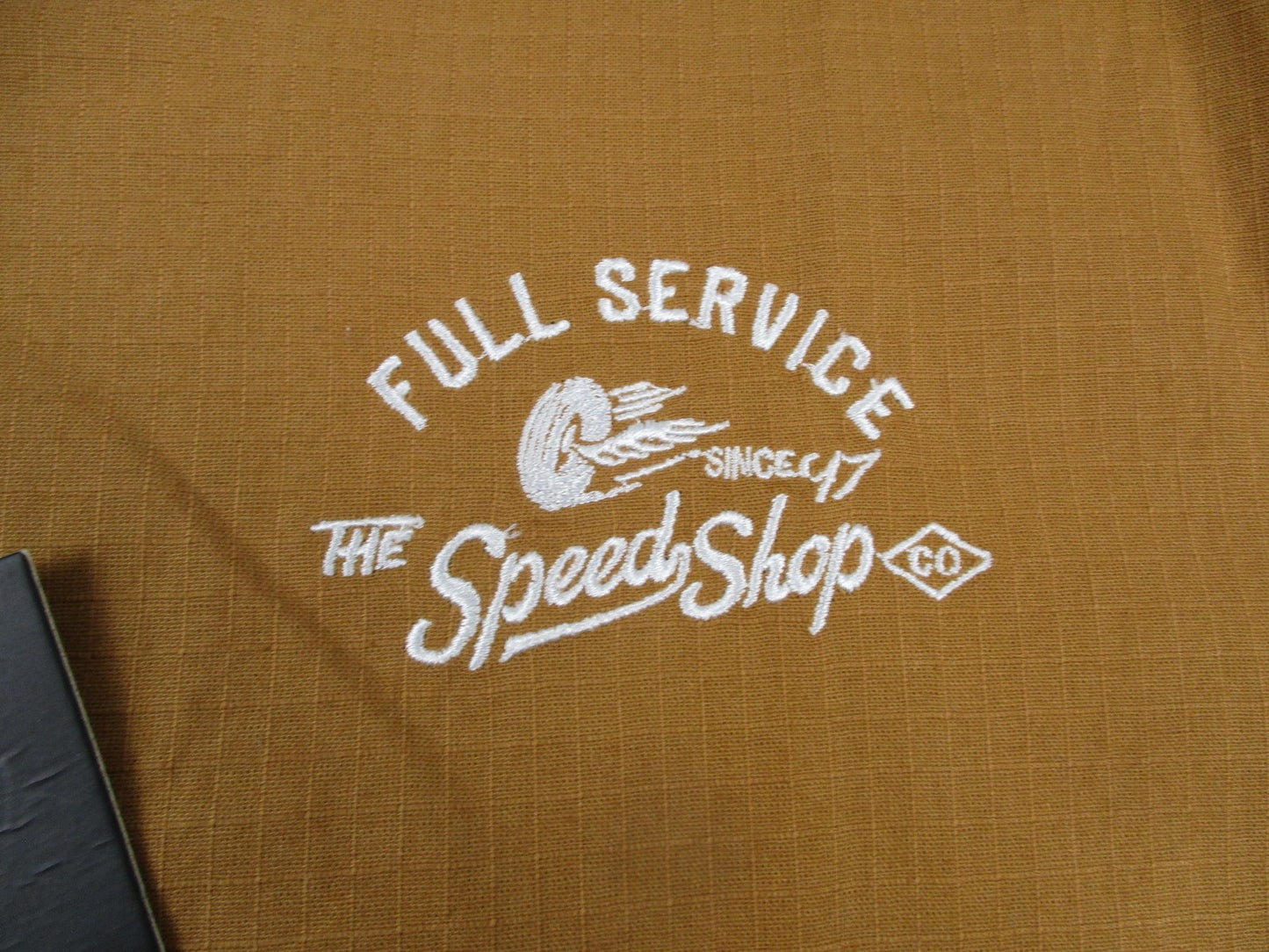 Lark & Owl Shirt Mens Med Brown Button Up Speed Shop Graphic Motorcycles 13273