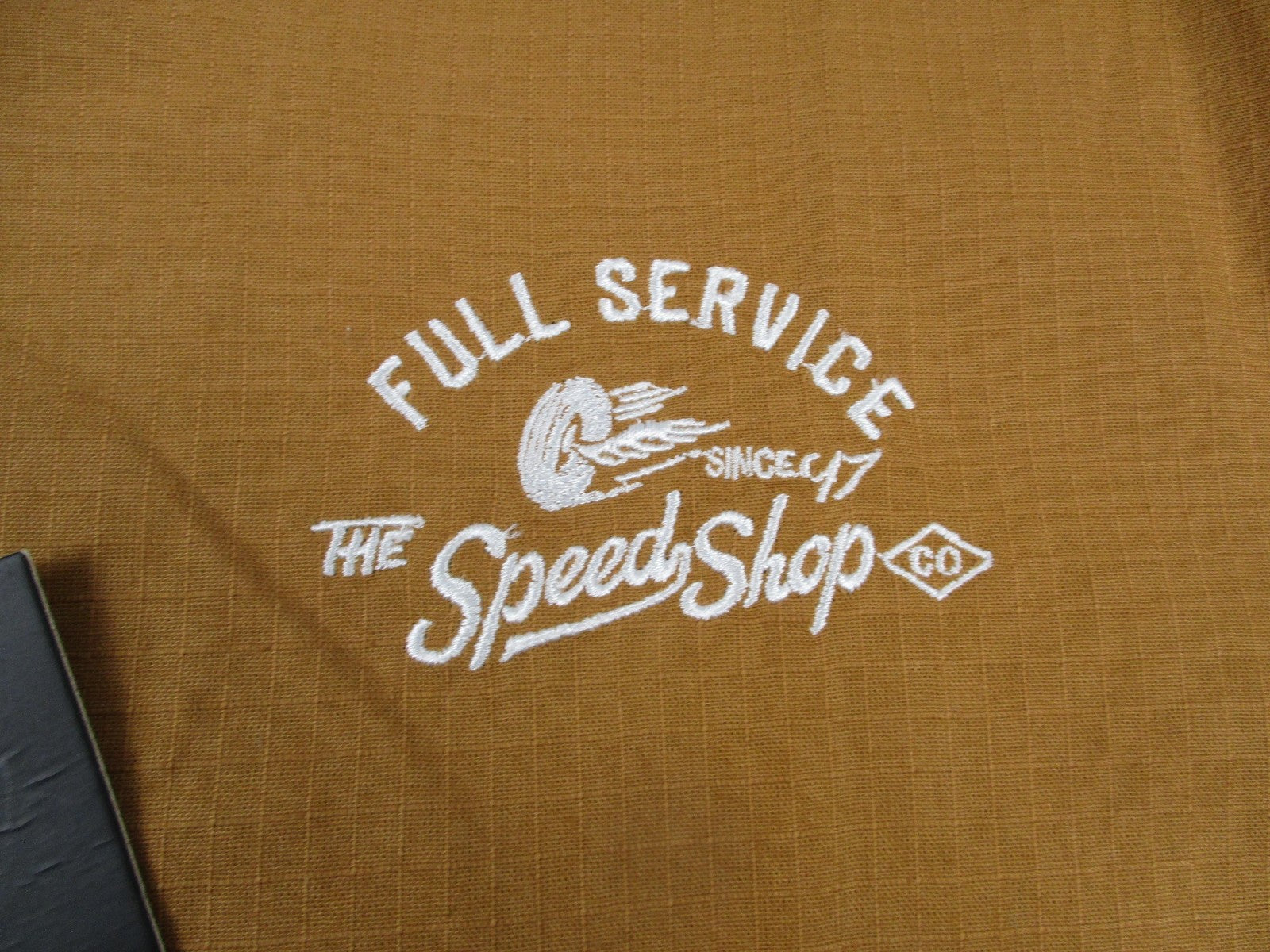 Lark & Owl Shirt Mens Med Brown Button Up Speed Shop Graphic Motorcycles 13273