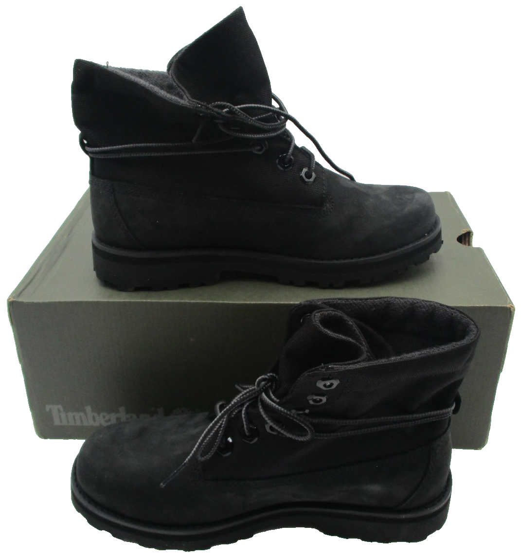 Timberland Courma Kid Roll Top Boots Youth Size 4 Black Nubuck Outdoor3