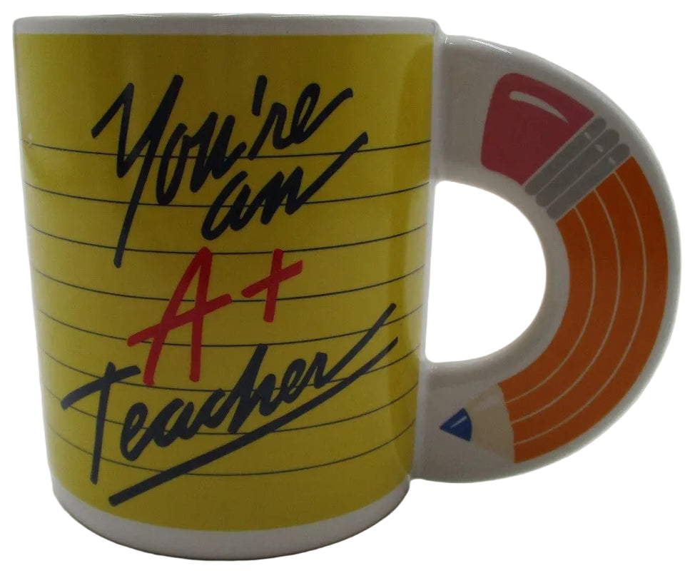 Avon Youre An A+ Teacher Coffee Mug Cup Yellow Pencil Handle Vintage Novelty0
