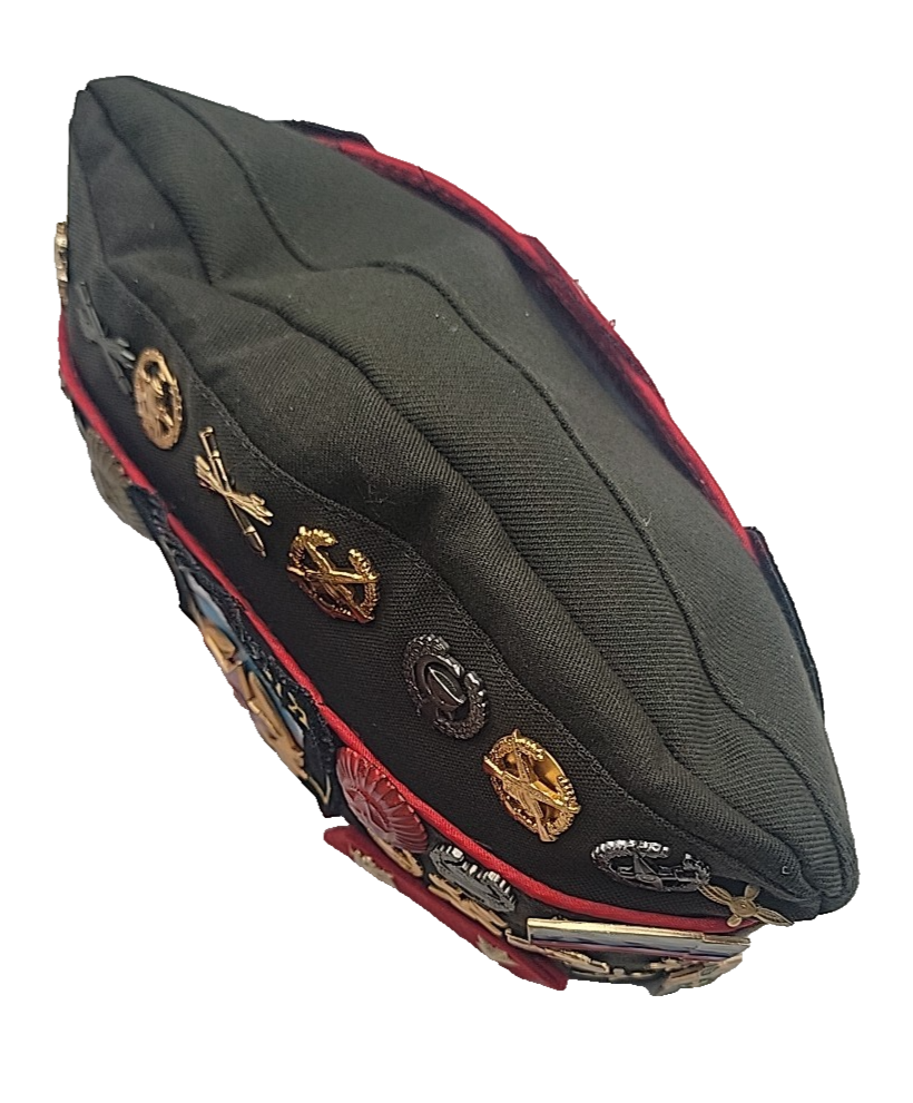 Soviet Military Pilotka Army Cap USSR Vintage Hat 33 Pins 4 Patches Militaria7