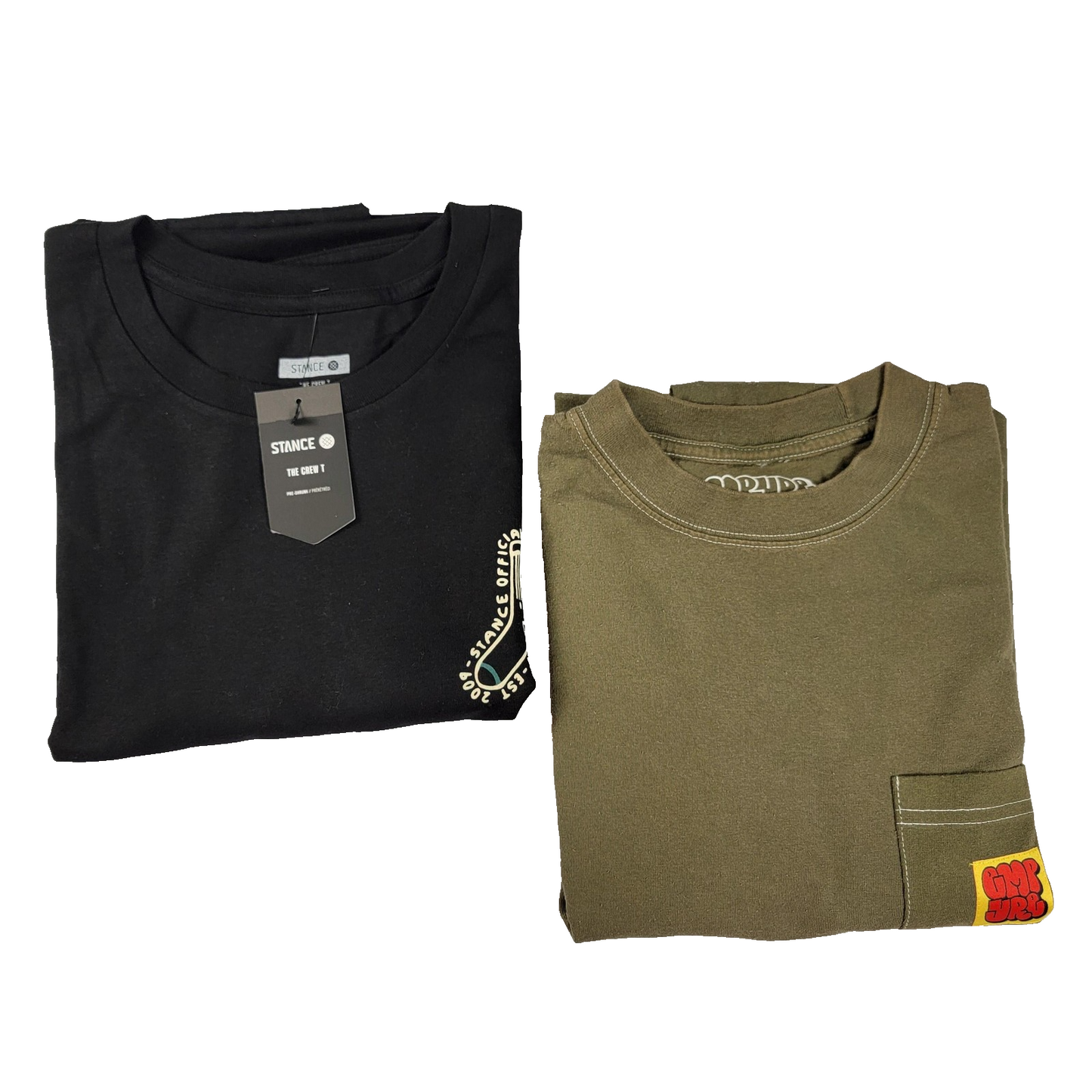 2 Pk Bundle Stance The Crew T Shirt Black & Empyre T Shirt Olive Sz XXL