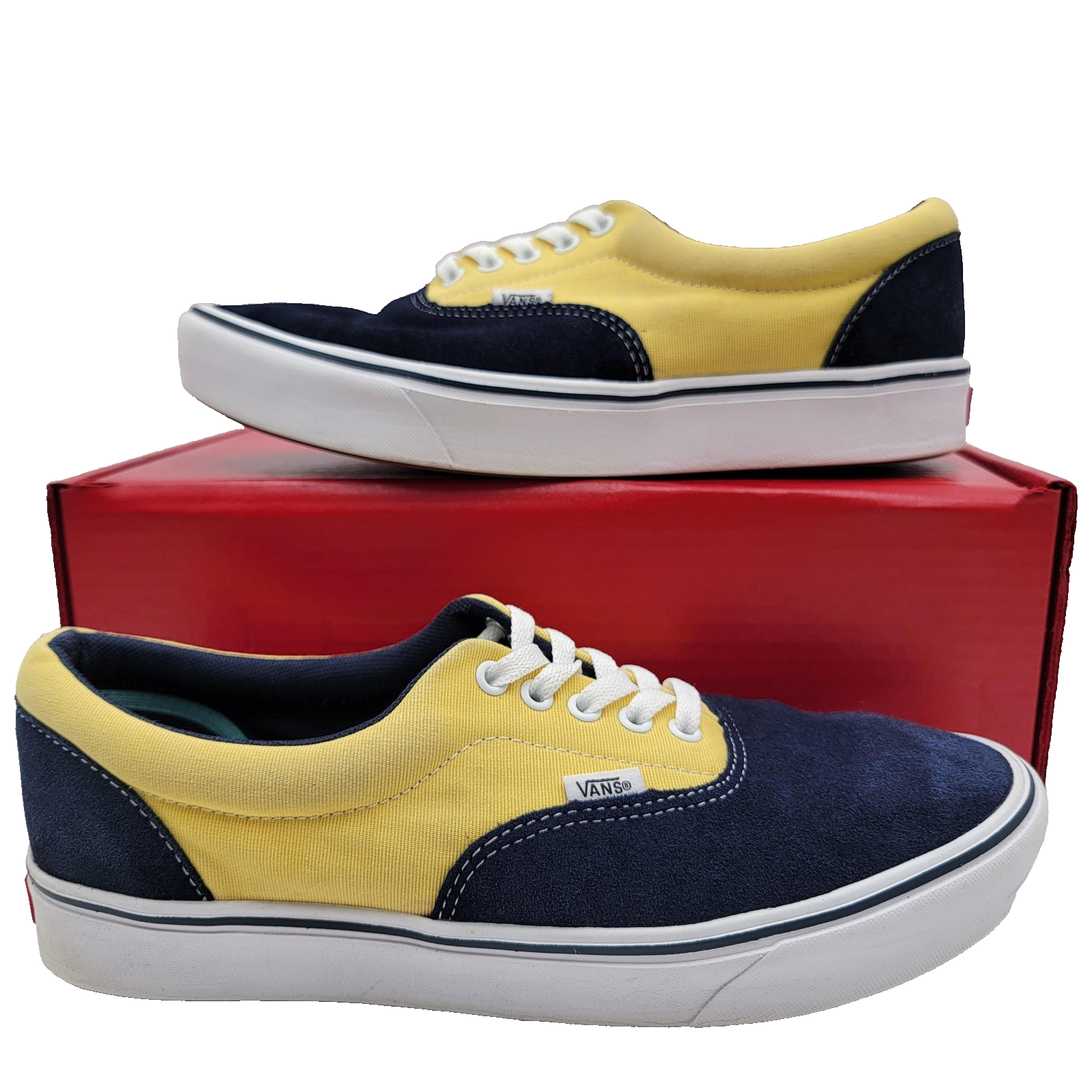 Vans ComfyCush Era Shoes Mens Size 10.5 Navy Yellow Low Top Skate Sneakers Suede0