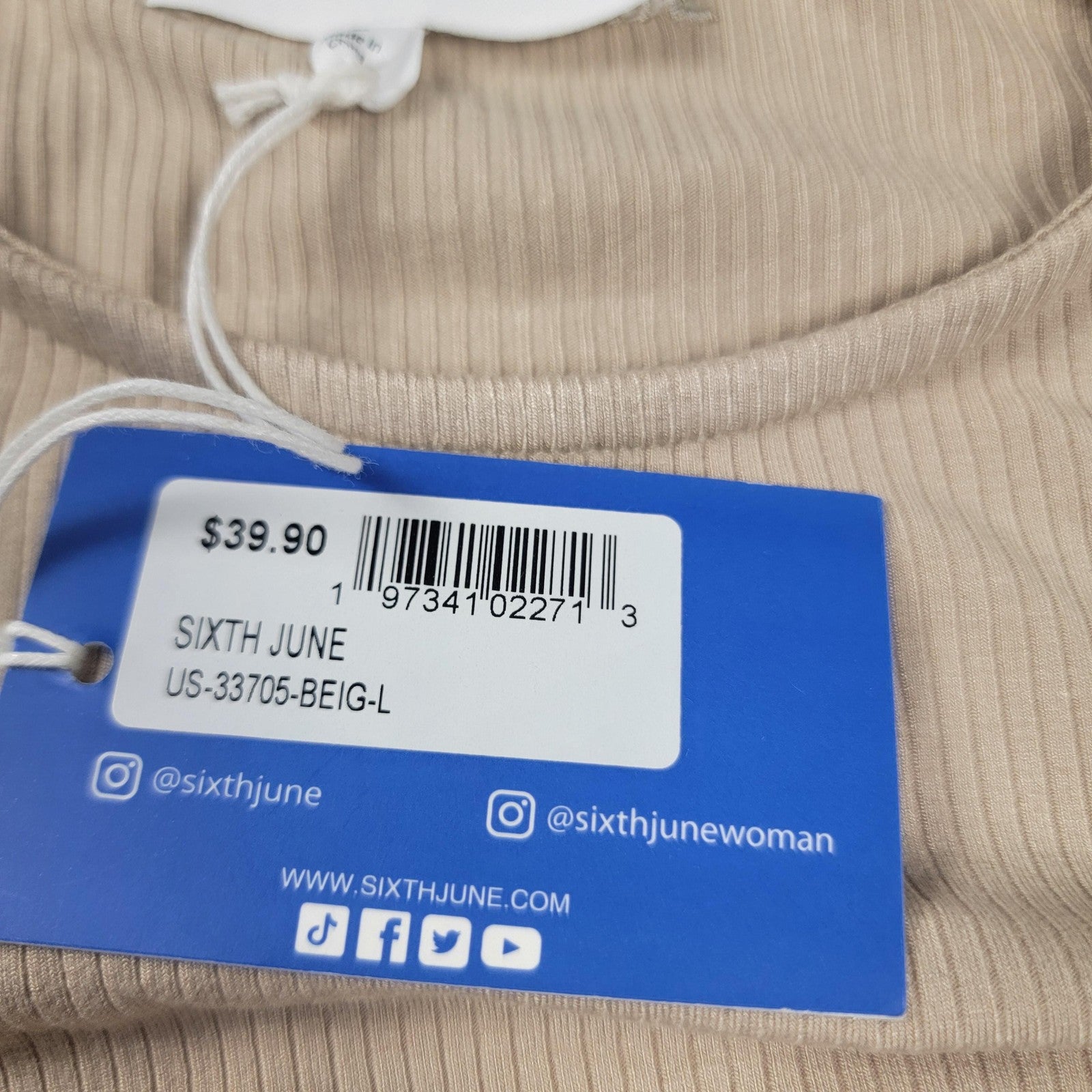 Sixth June Shirt Womens Large Beige Ruched Long Sleeve Ribbed Knit Top