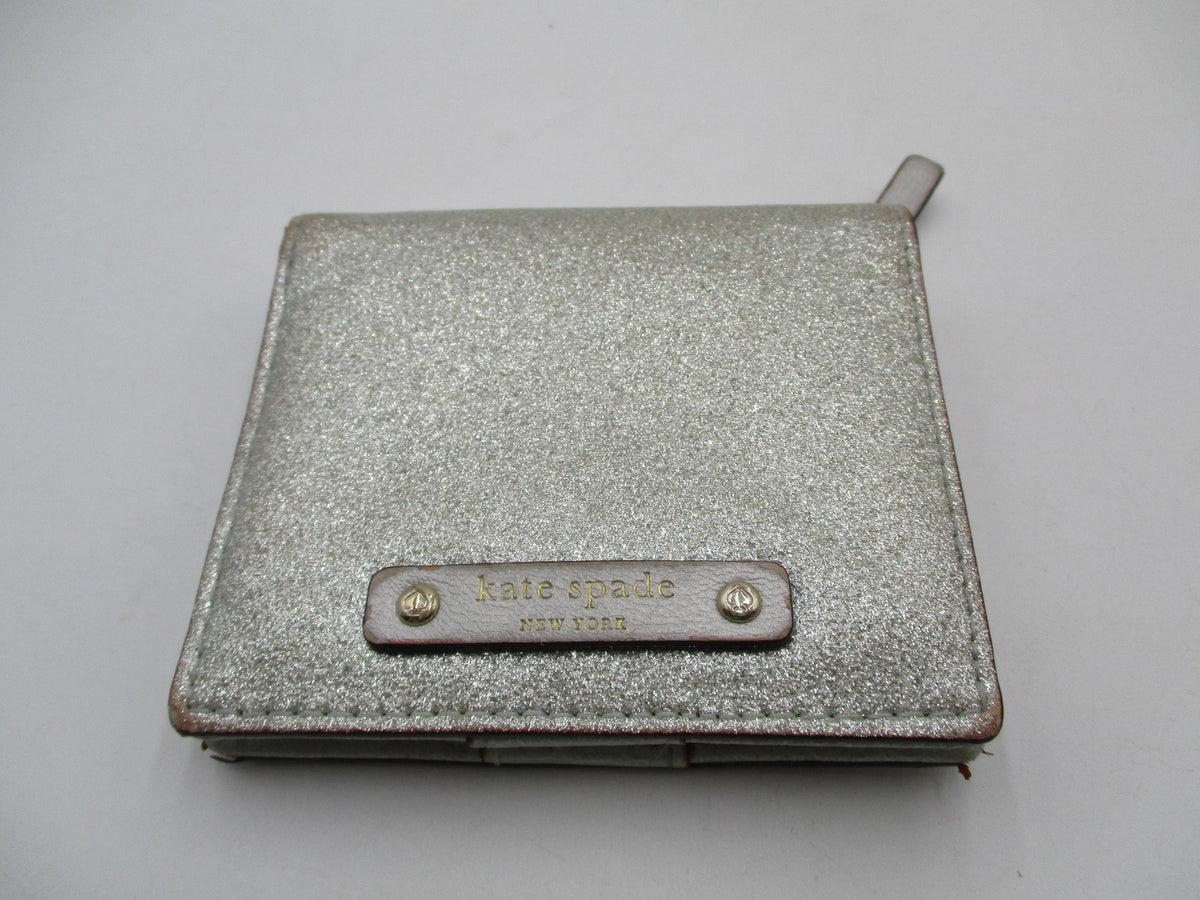Kate Spade Wallet Women's One Size Silver Glitter Bifold Zip Coin Purse Leather0