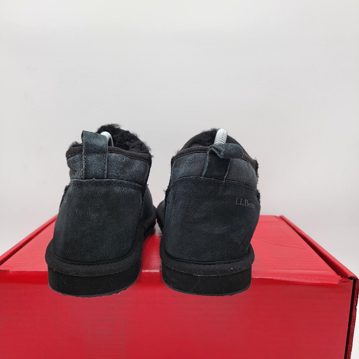 LL Bean Womens Size 7 Black Suede Shearling Slip On Moccasin Slippers Cozy