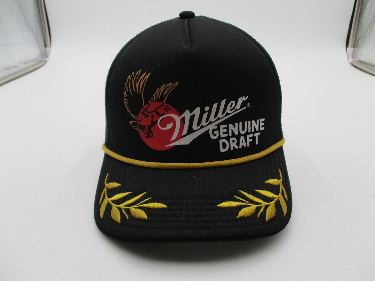 Miller Genuine Draft Black Trucker Hat Mesh Snapback Beer Logo Cap Adjustable0