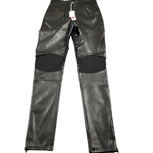 Smoke Rise Red Team Pants Women Medium Black Faux Leather Moto Stretch New