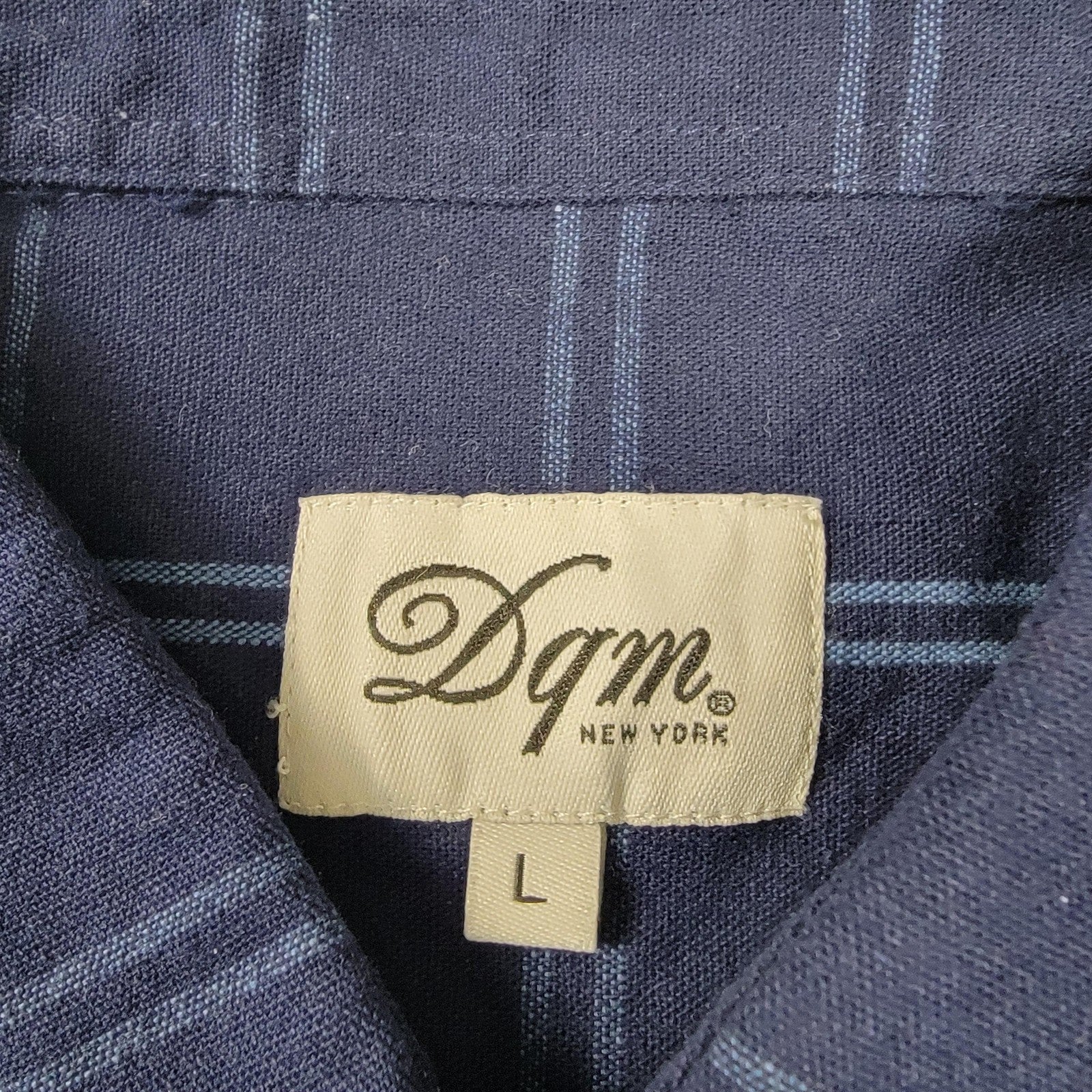 DQM New York Shirt Mens Large Blue Plaid Button Down Long Sleeve Casual Cotton2