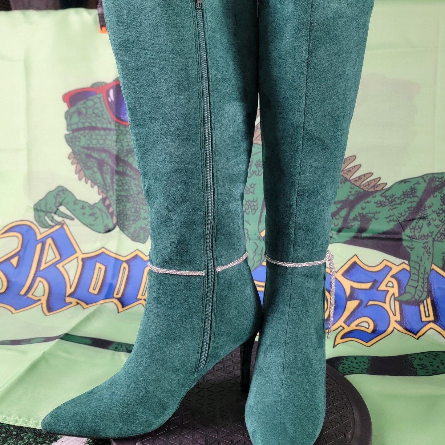 Allegra K Embellished Rhinestone Boots Color Emerald Green Sz 94
