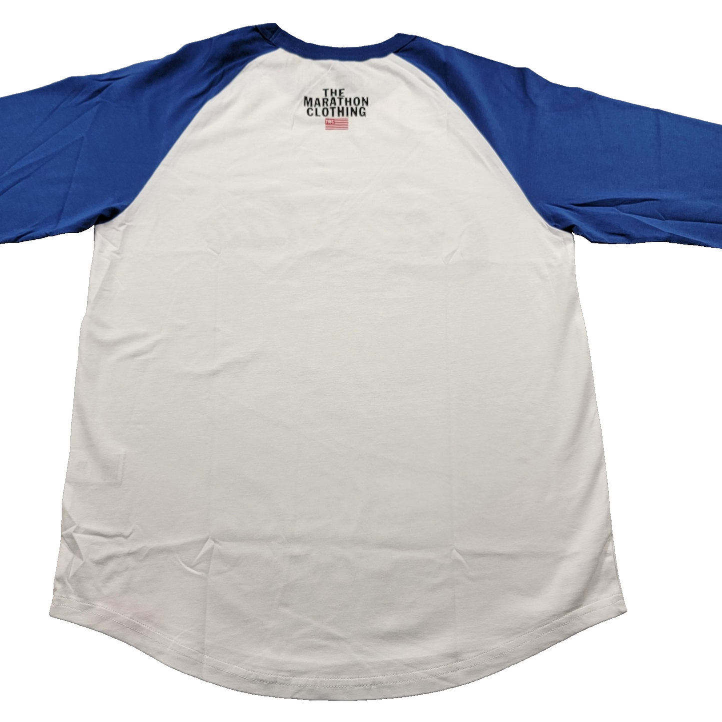 The Marathon Clothing Crenshaw Shirt Mens Small White Royal Raglan MRT886181