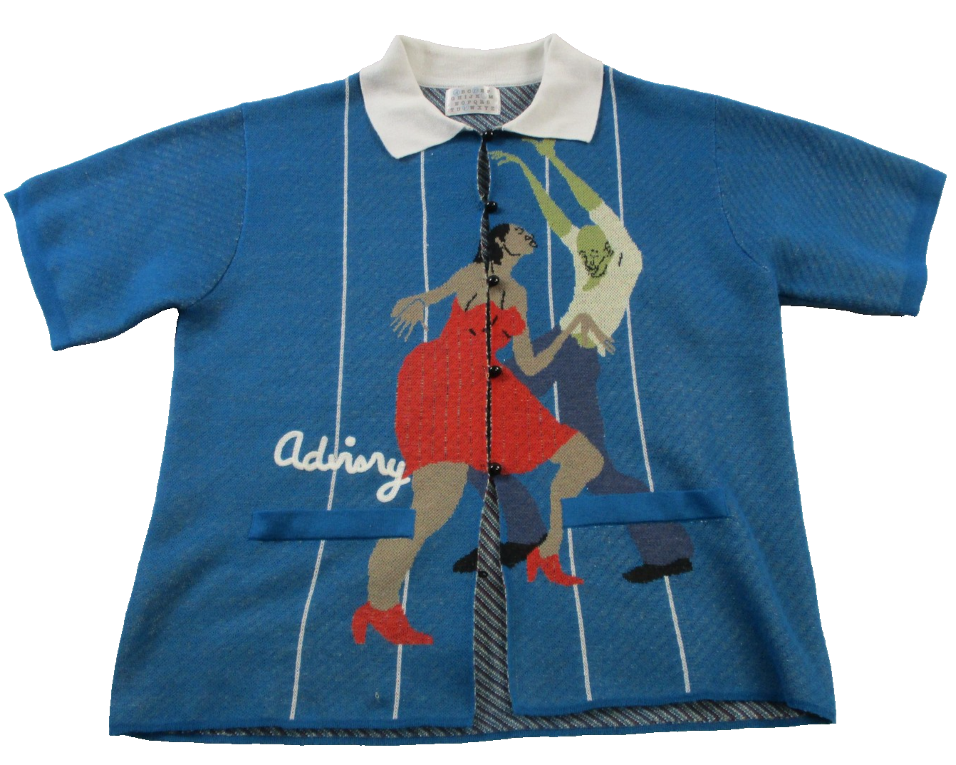 Advisry Cardigan Sweater Womens L Blue Dancing Couple Graphic Knit 14840