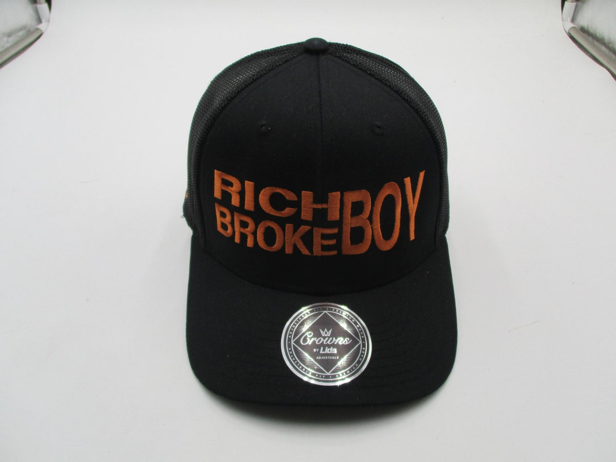 Crowns By Lids Hat Cap Snap Back Mens One Size Black Rich Broke Boy Trucker Mesh1