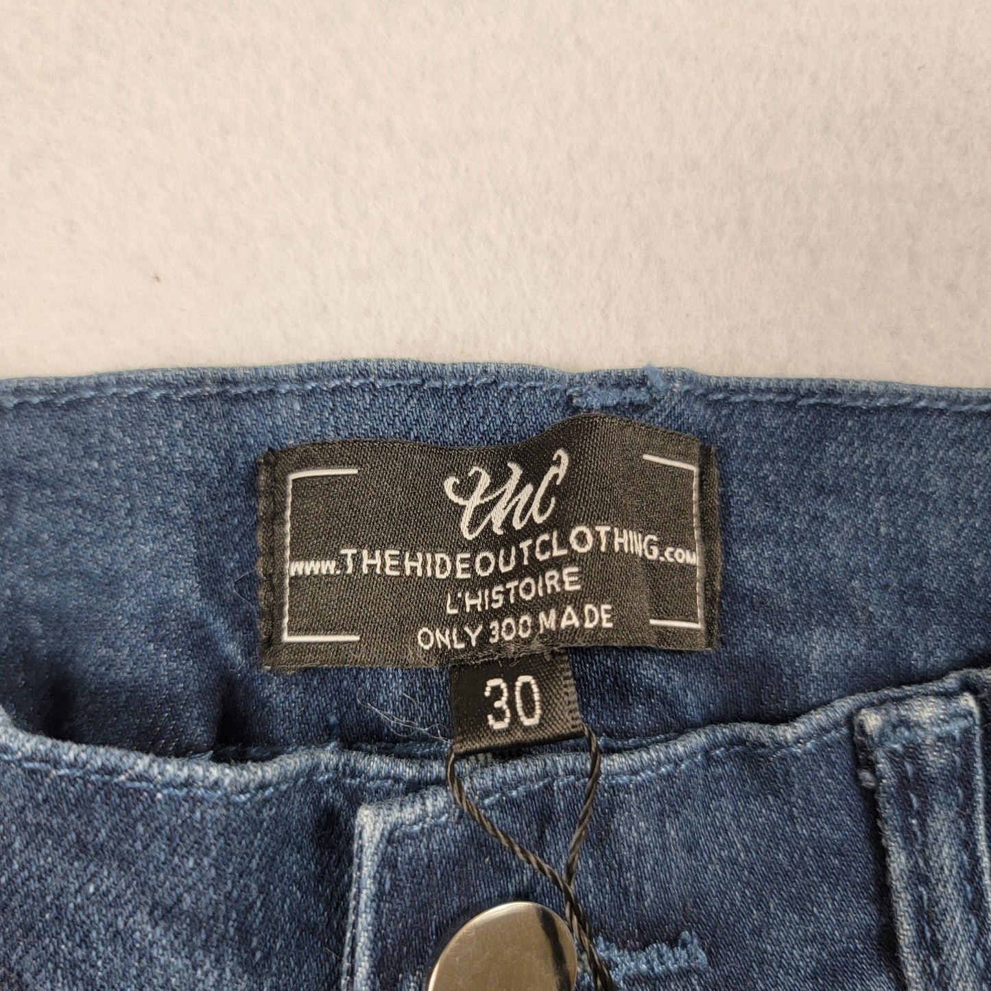 The Hideout Clothing Mens Jeans 30 Blue Flame Hand Print Slim Fit Zip Hem 822232