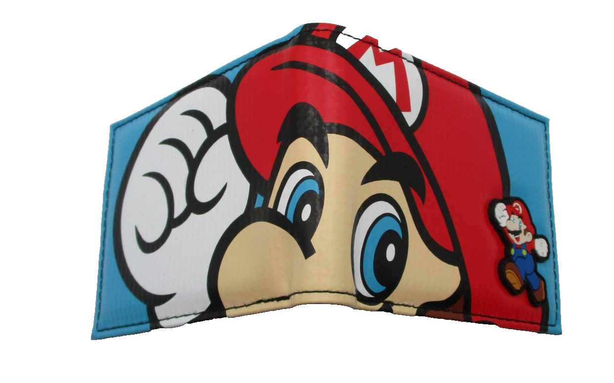 Super Mario Wallet Mens Red Blue Bifold ID Window Card Slots Bioworld Nintendo4
