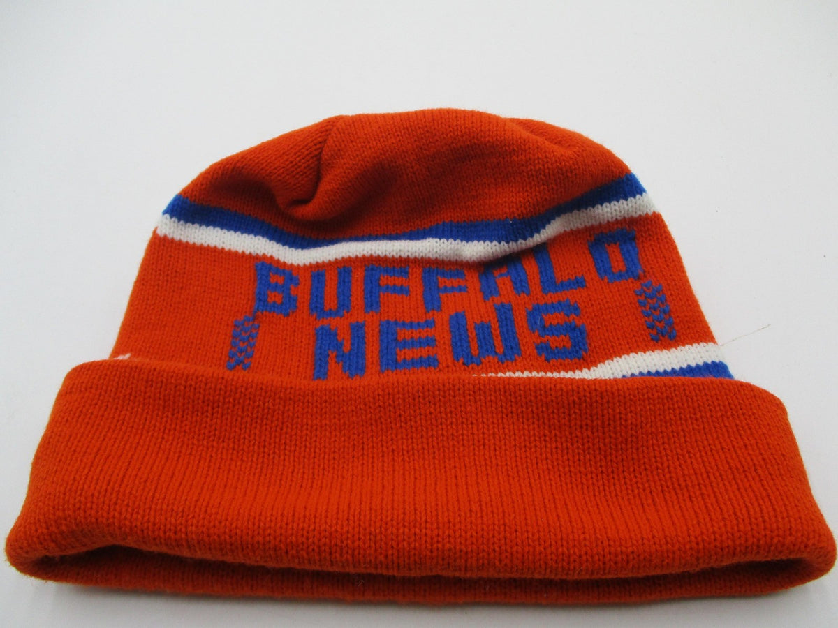 Buffalo News Hat Cap Beanie Mens One Size Orange Knit Striped Logo Winter0