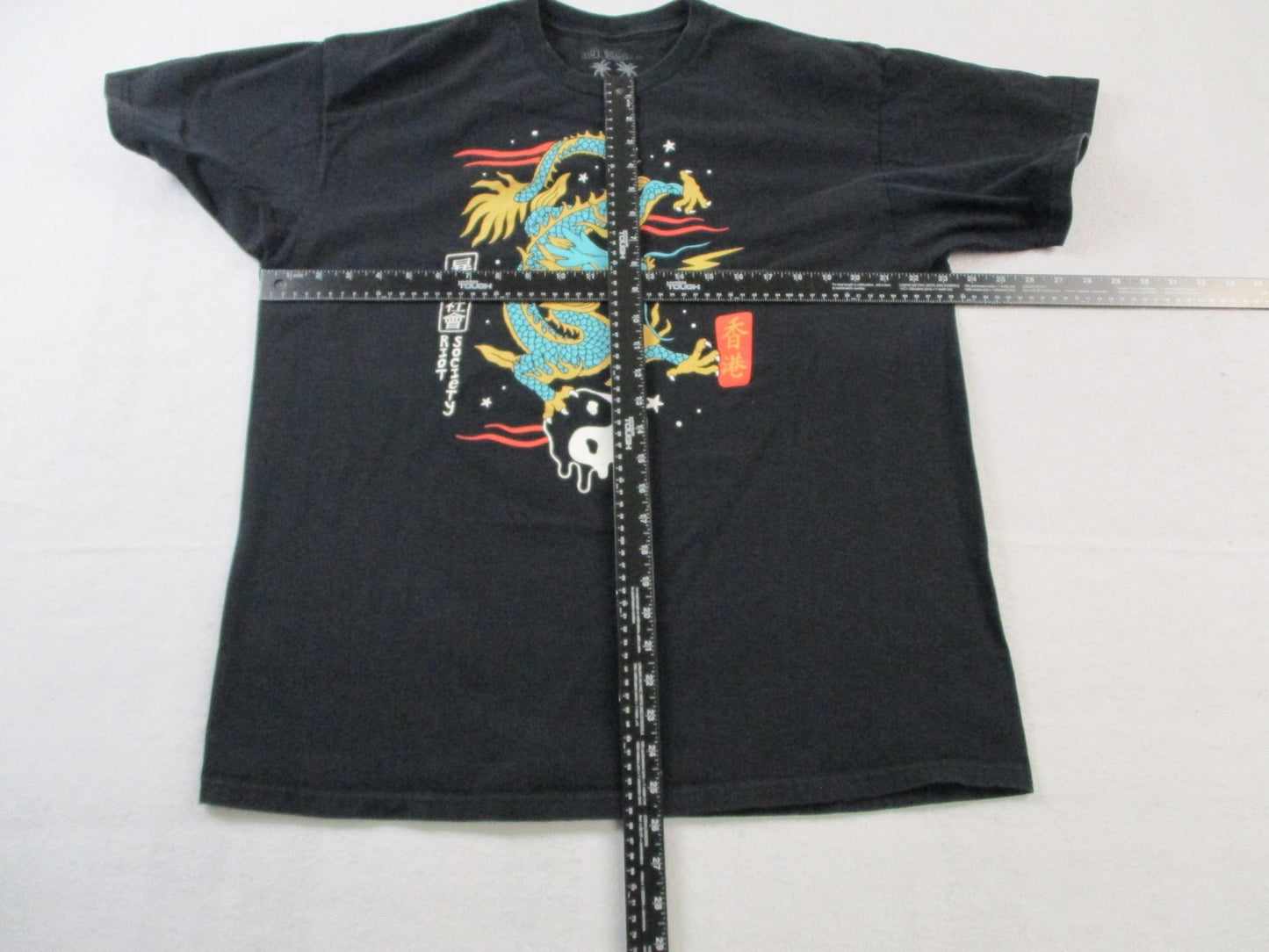 Riot Society Hong Kong Dragon Yin Yang Skull Graphic Tee Black Mens XL Used 15705
