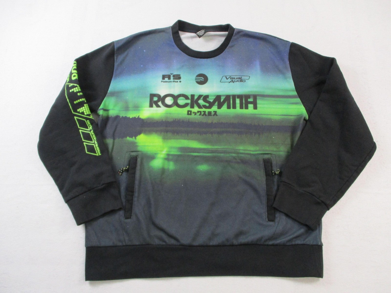 Rocksmith Sweatshirt Mens 2XL Green Fleece Pullover Crewneck Graphic 808 Aurora0