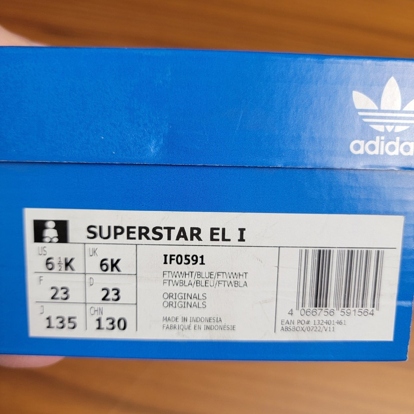 adidas Infant Superstar EL I Sneaker, White Royal Blue Sz 6.5K 10