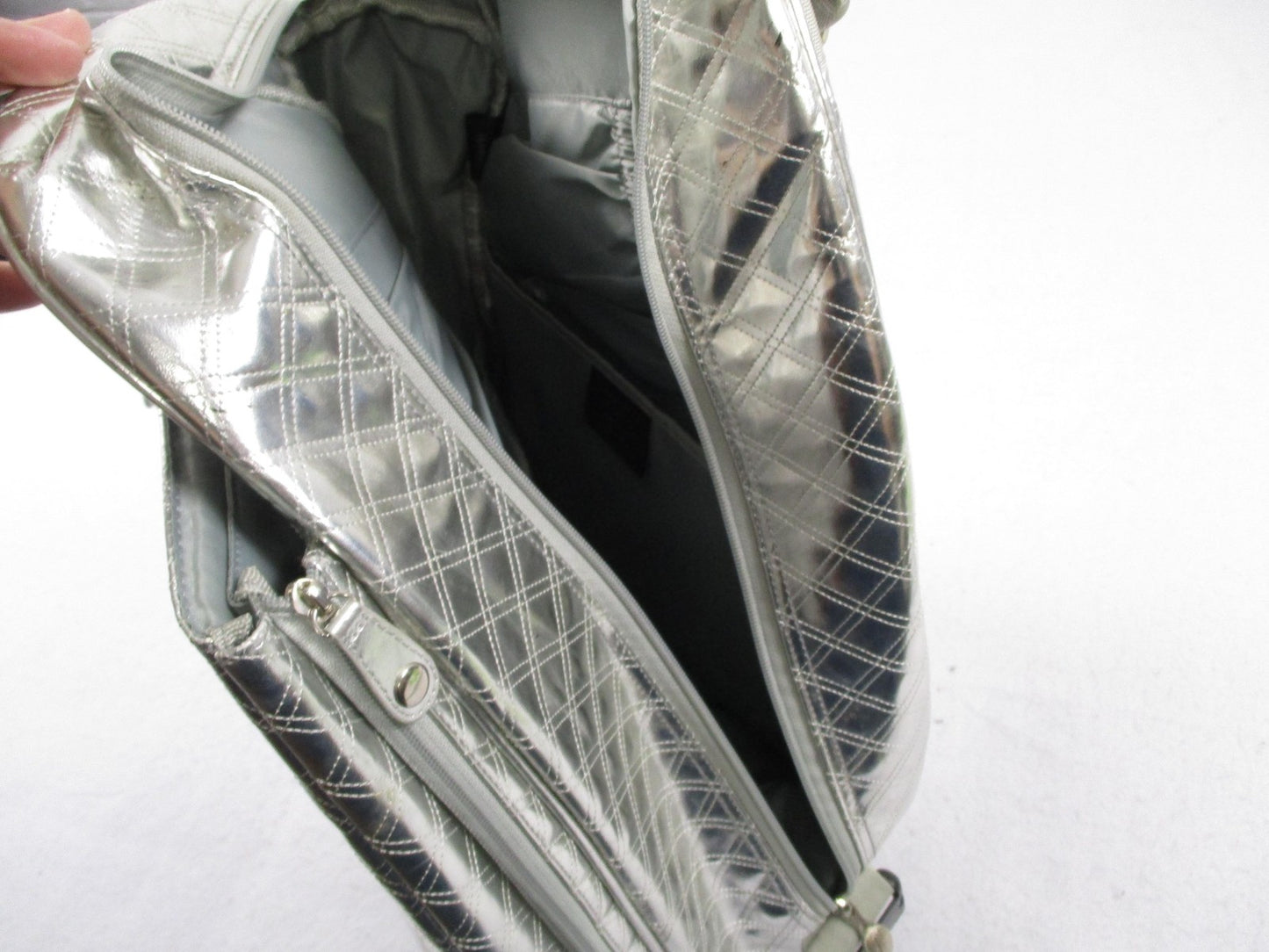 Life Is Tennis Metallic Quilted Backpack Bag Silver Tennis Racket Holder Gear9