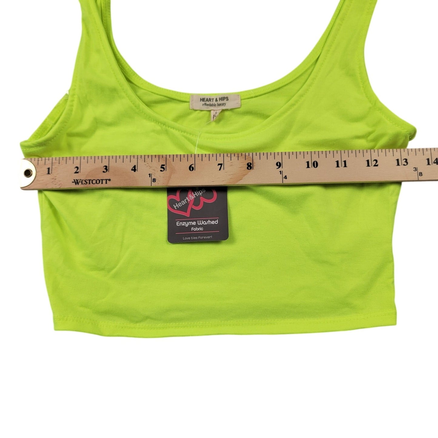 Heart & Hips Womens Small Neon Green Crop Tank Top Enzyme Washed New4