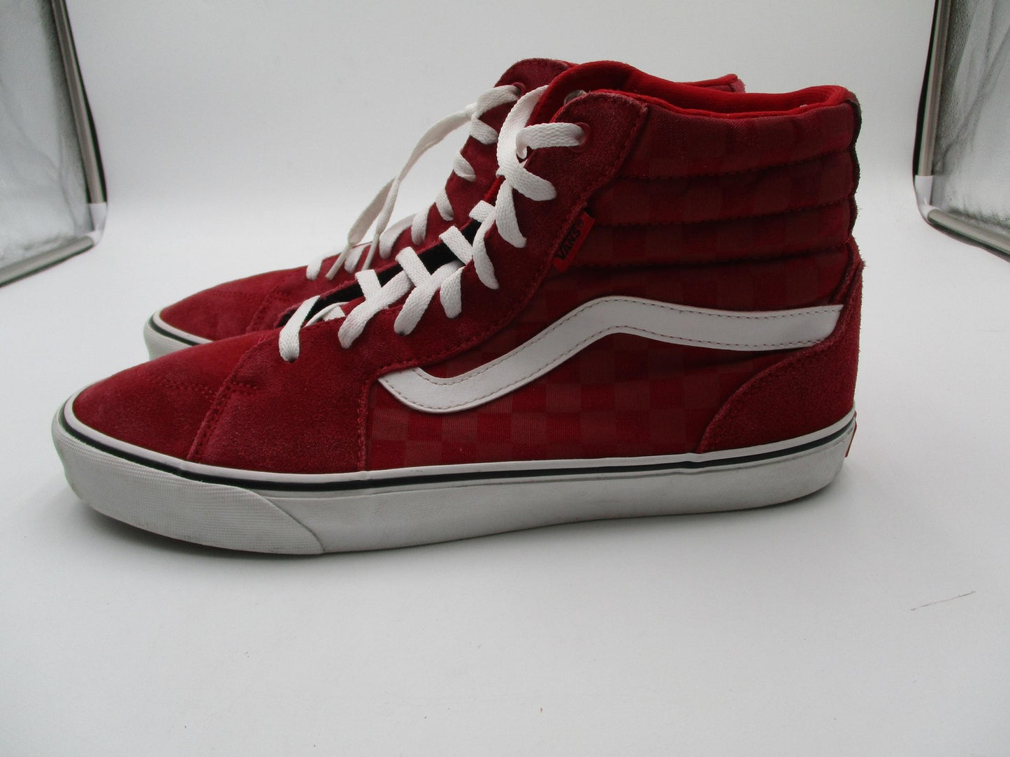 Vans Sk8-Hi Checkerboard Shoes Mens Size 11.5 Red Suede High Top Skate Sneakers4