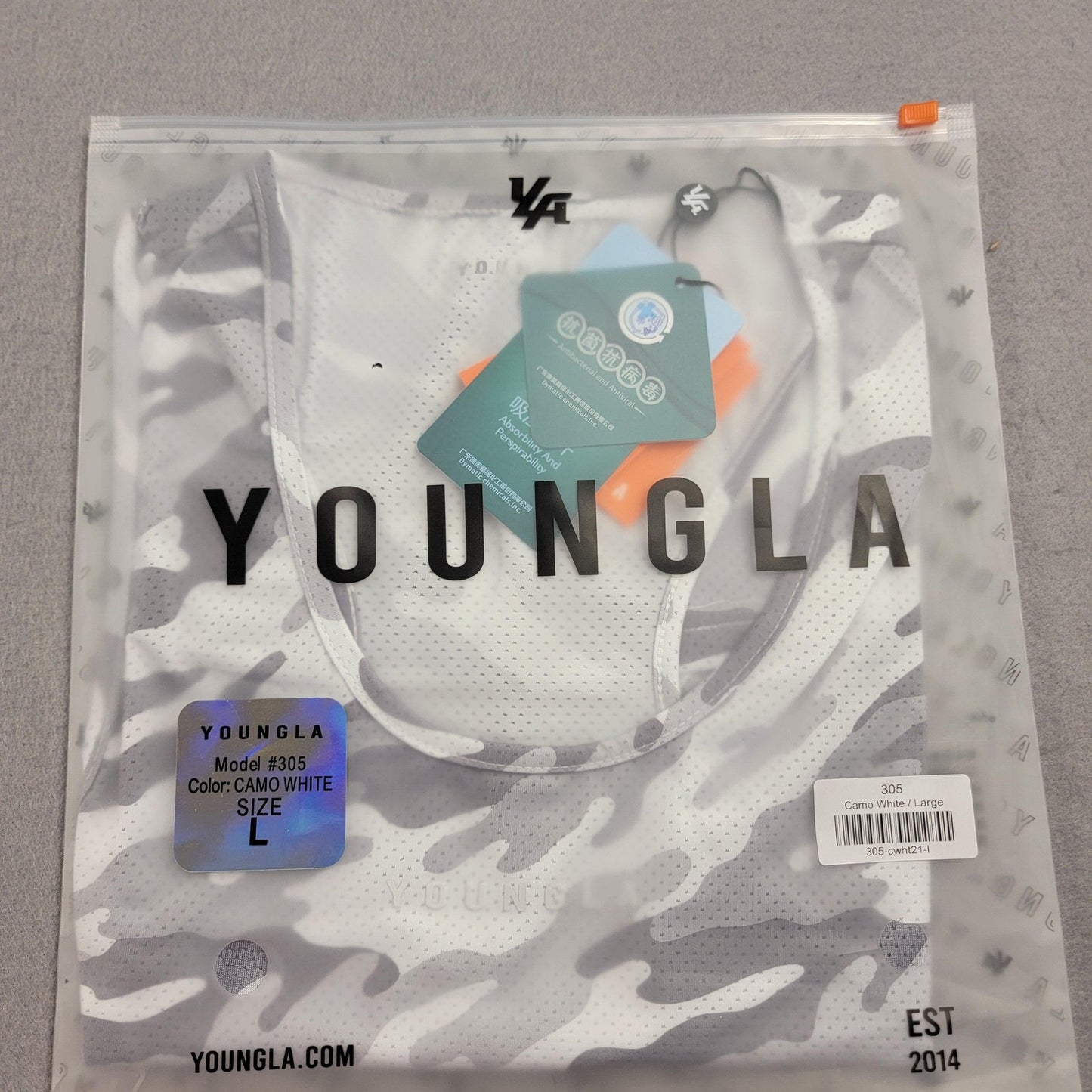 YoungLA Tank Top Mens Large White Camo Mesh Racerback Athletic Gym Model 3056