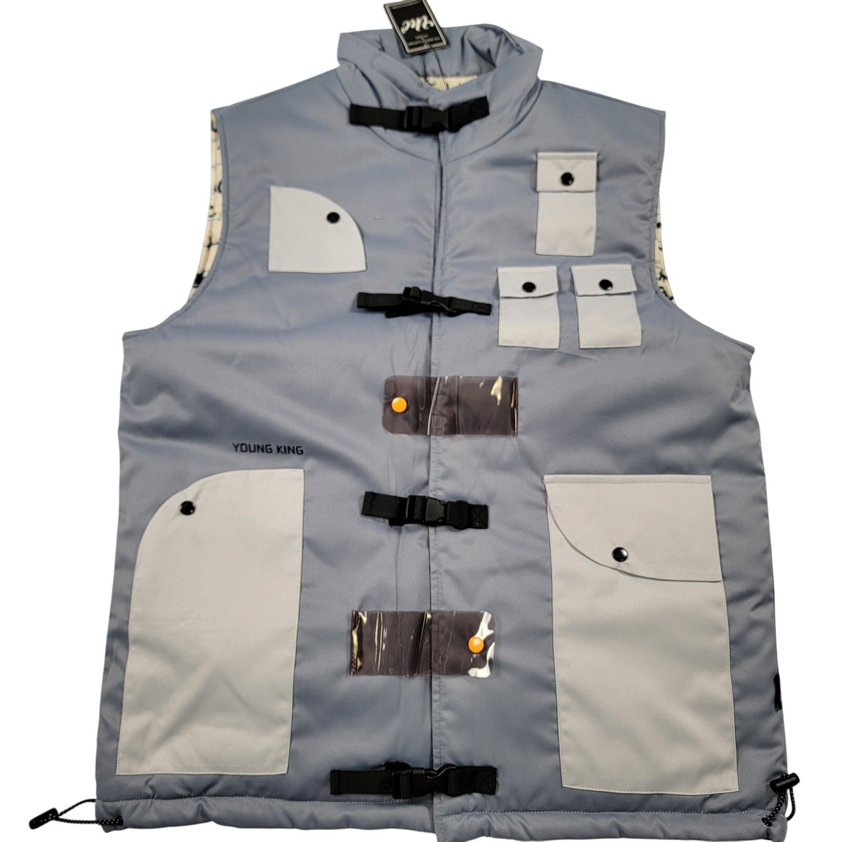 The Hideout Clothing x YK Osiris Young King Gray Tech Utility Vest L NWT0