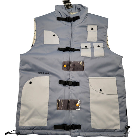 The Hideout Clothing x YK Osiris Young King Gray Tech Utility Vest L NWT0