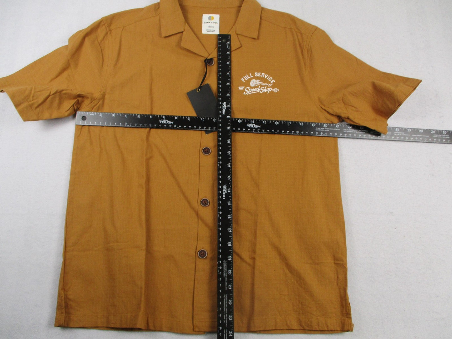Lark & Owl Shirt Mens Med Brown Button Up Speed Shop Graphic Motorcycles 13275