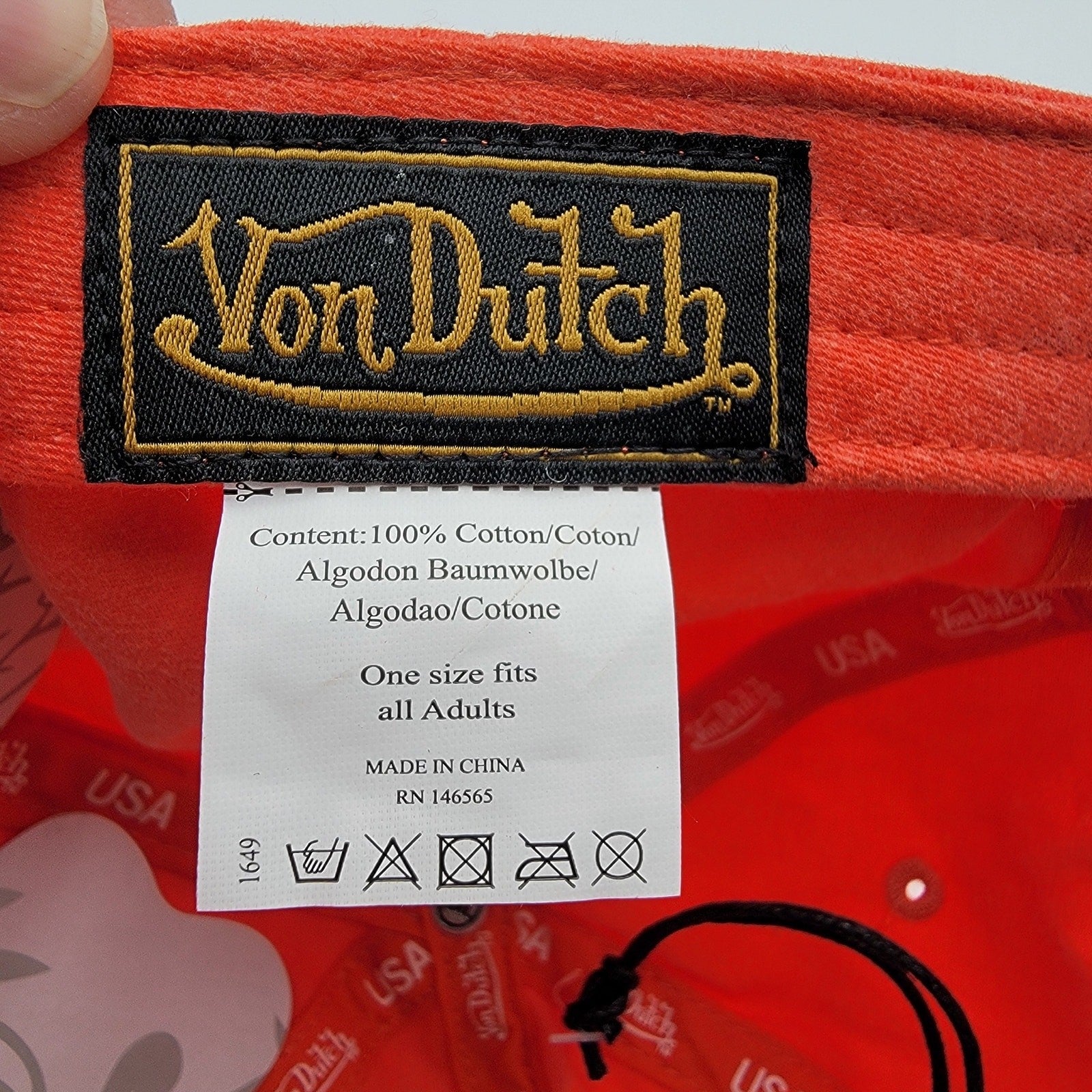 Von Dutch Distressed Denim Adjustable Dad Cap in Orange7