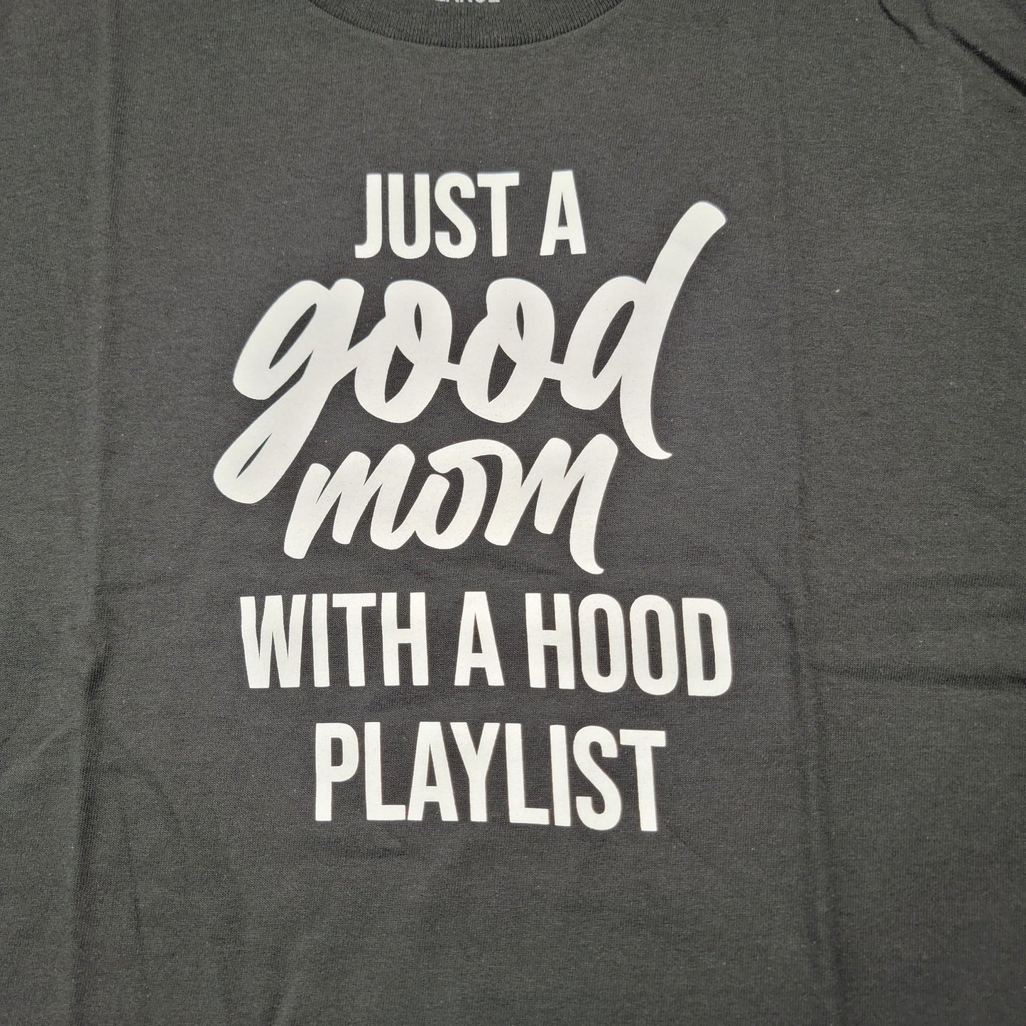 FashionNova 'Just a Good Mom with a Hood Playlist' Black Short Sleeve Tee Sz XL4