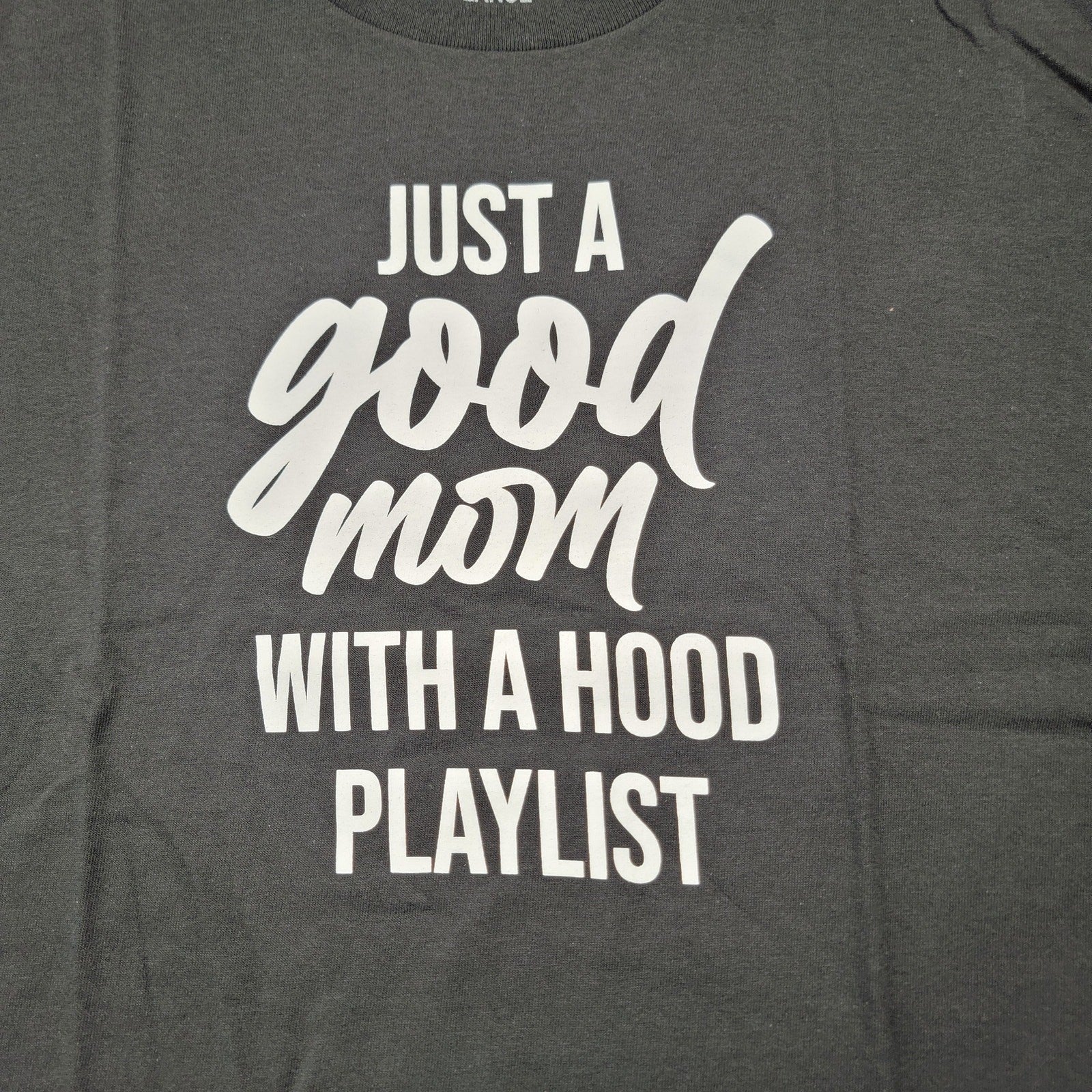 FashionNova 'Just a Good Mom with a Hood Playlist' Black Short Sleeve Tee Sz XL4