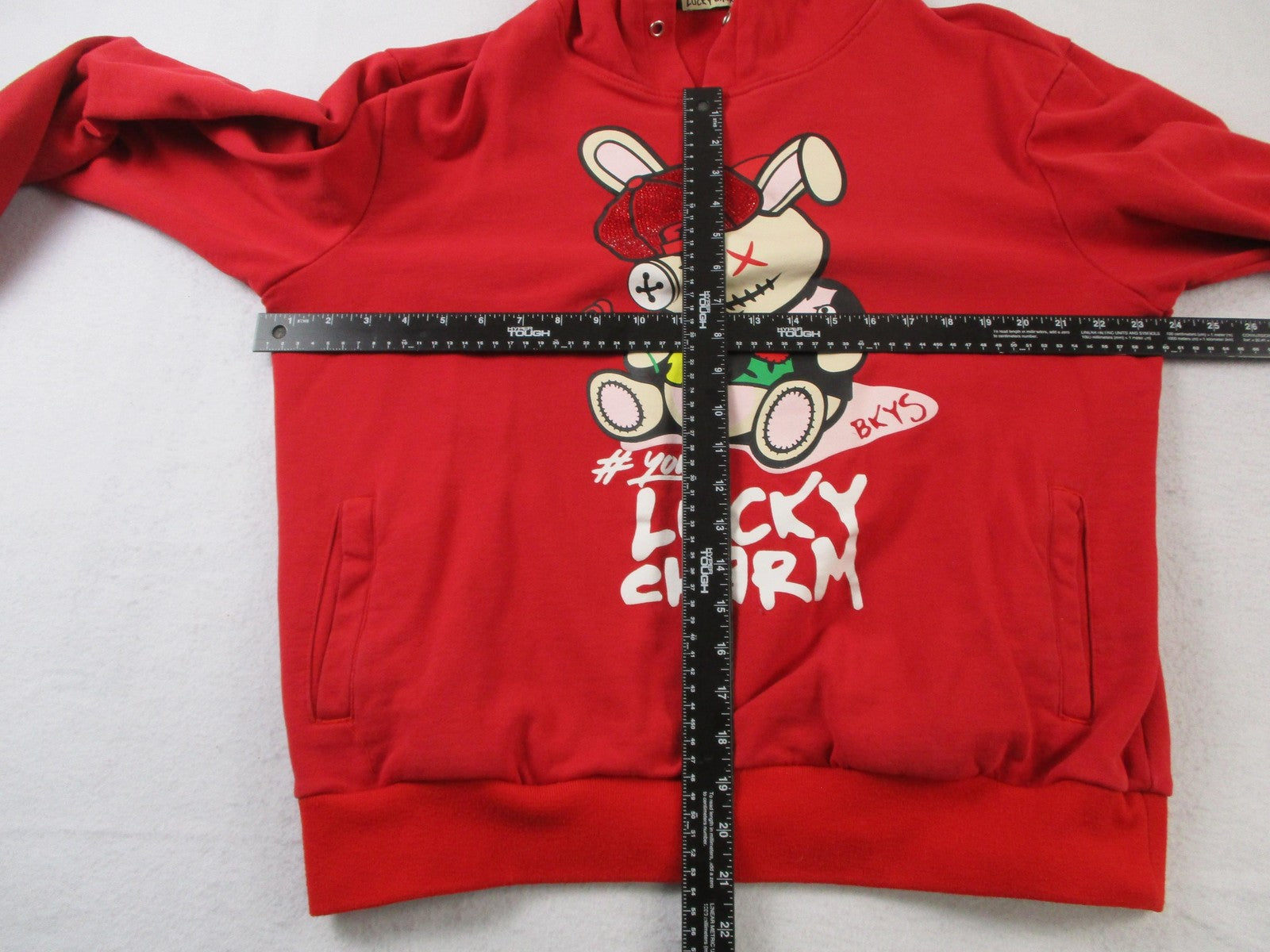 Lucky Charm Hoodie Kids Large Red Bunny Graphic Rhinestone Pullover 16489