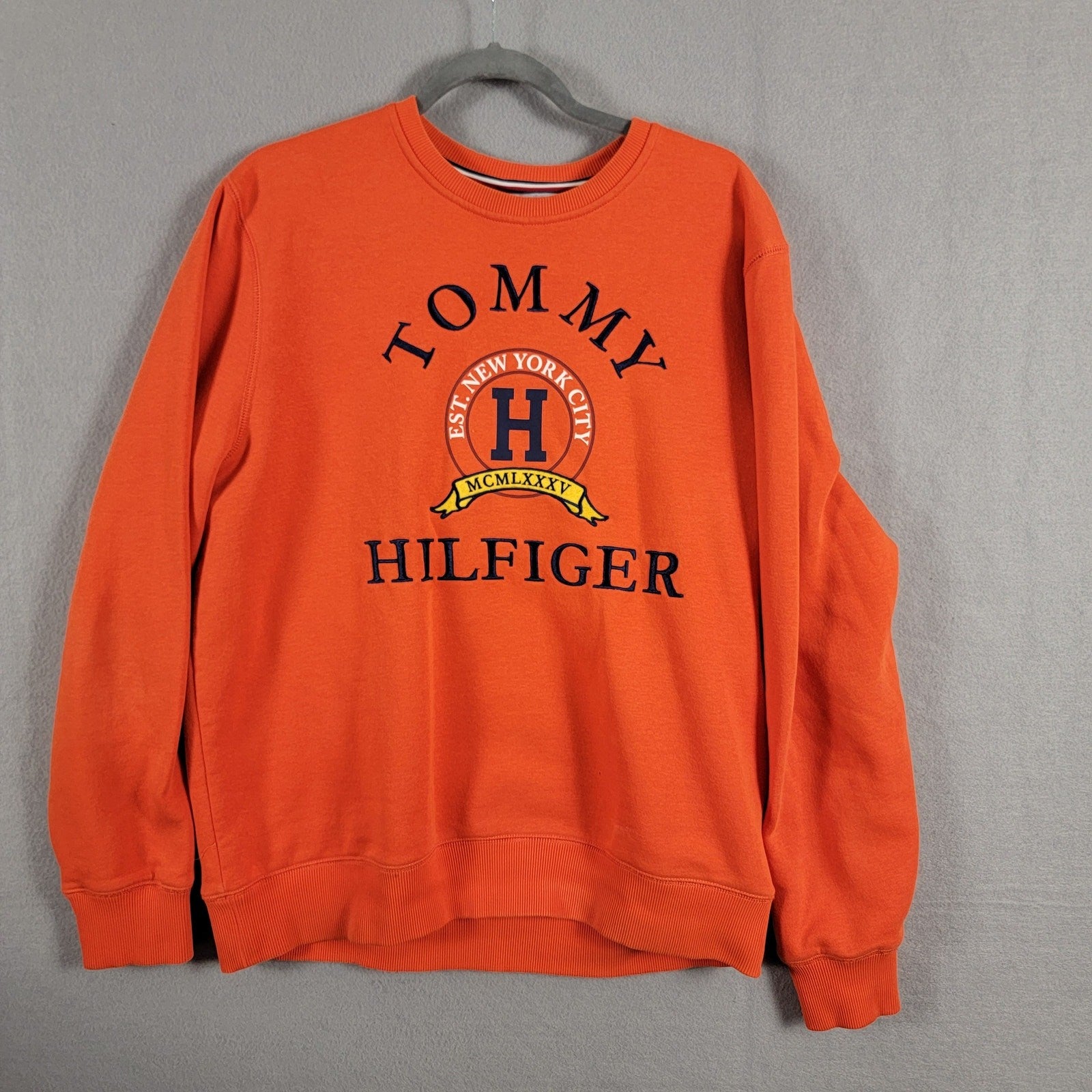 Tommy Hilfiger Mens Back Bay Embroidered Logo Sweatshirt Orange Sz L