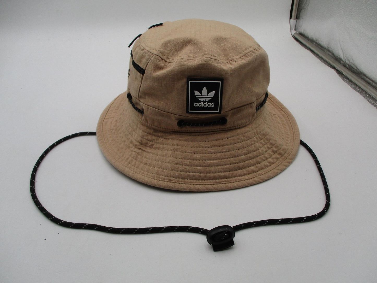 Adidas Hat Cap Bucket Mens One Size Beige Canvas Trefoil Logo Outdoor Hiking0
