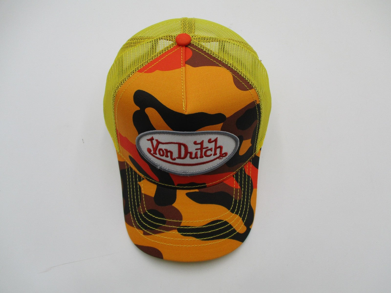 Von Dutch Hat Cap Snap Back Mens One Size Orange Yellow Camo Trucker Mesh4