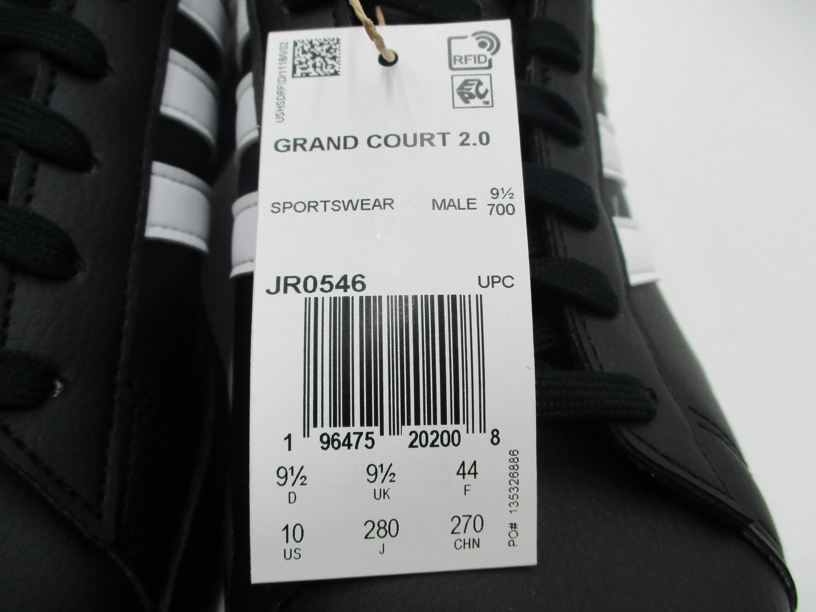 Adidas Grand Court 2.0 Cloudfoam Shoes Mens Size 10 Black White Sneaker JR054610