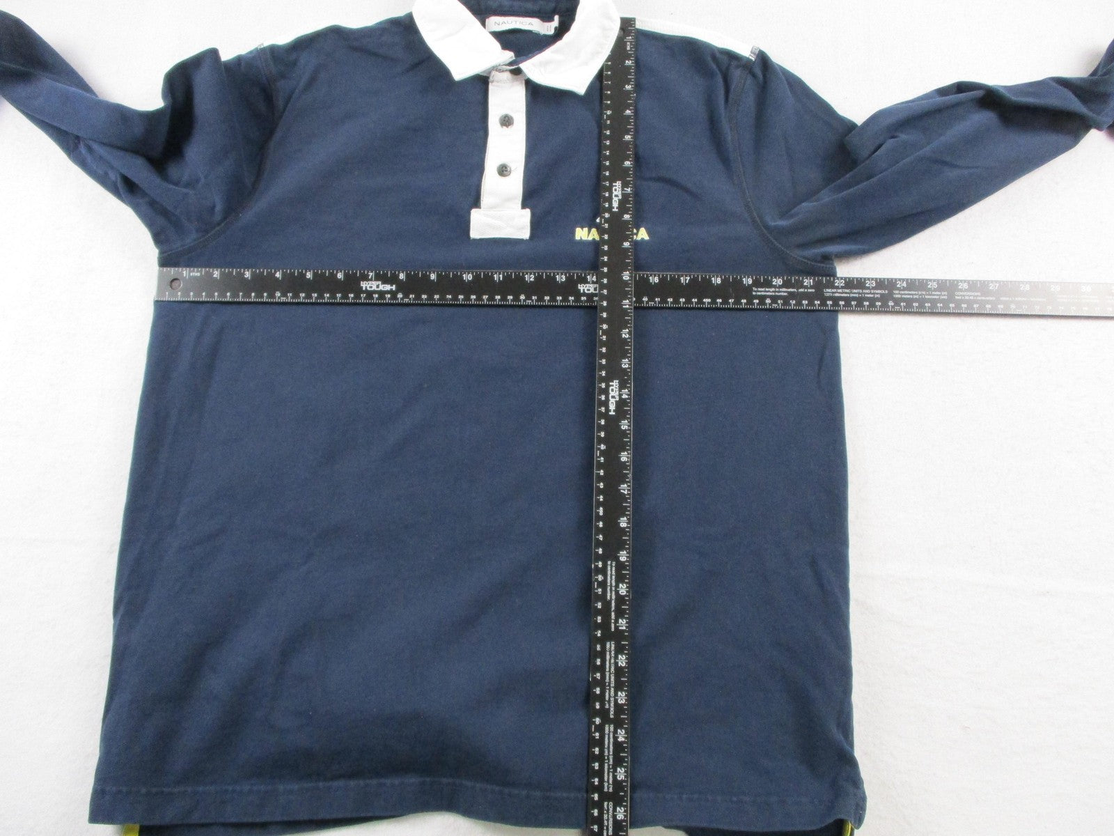 Nautica Polo Shirt Mens Medium Blue White Long Sleeve Colorblock Cotton Logo6