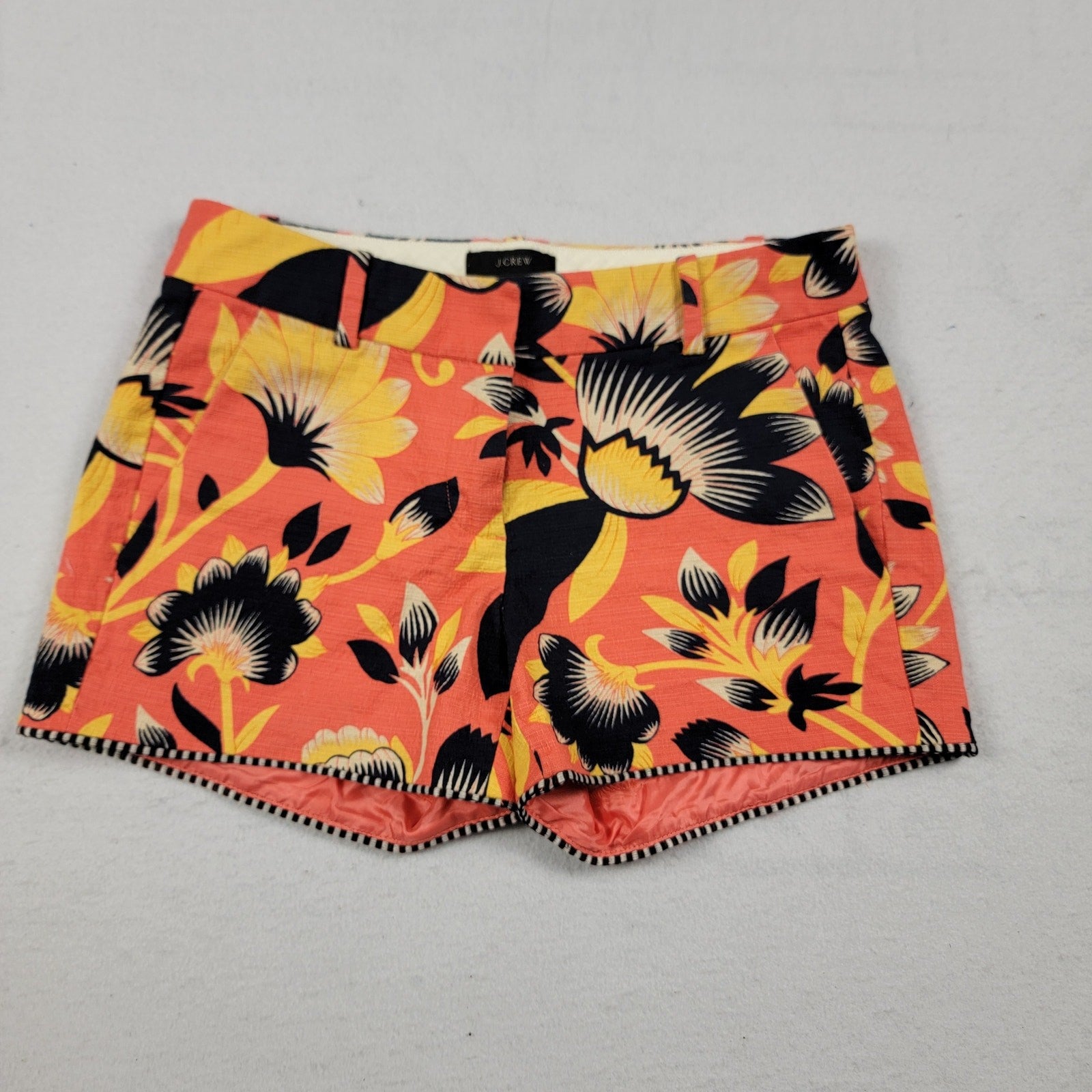 J Crew Womens Hibiscus Flora Shorts Sz 00 Orange/Black/Yellow