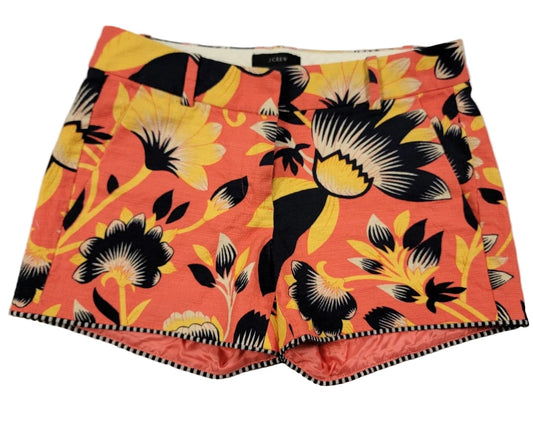 J Crew Womens Hibiscus Flora Shorts Sz 00 Orange/Black/Yellow