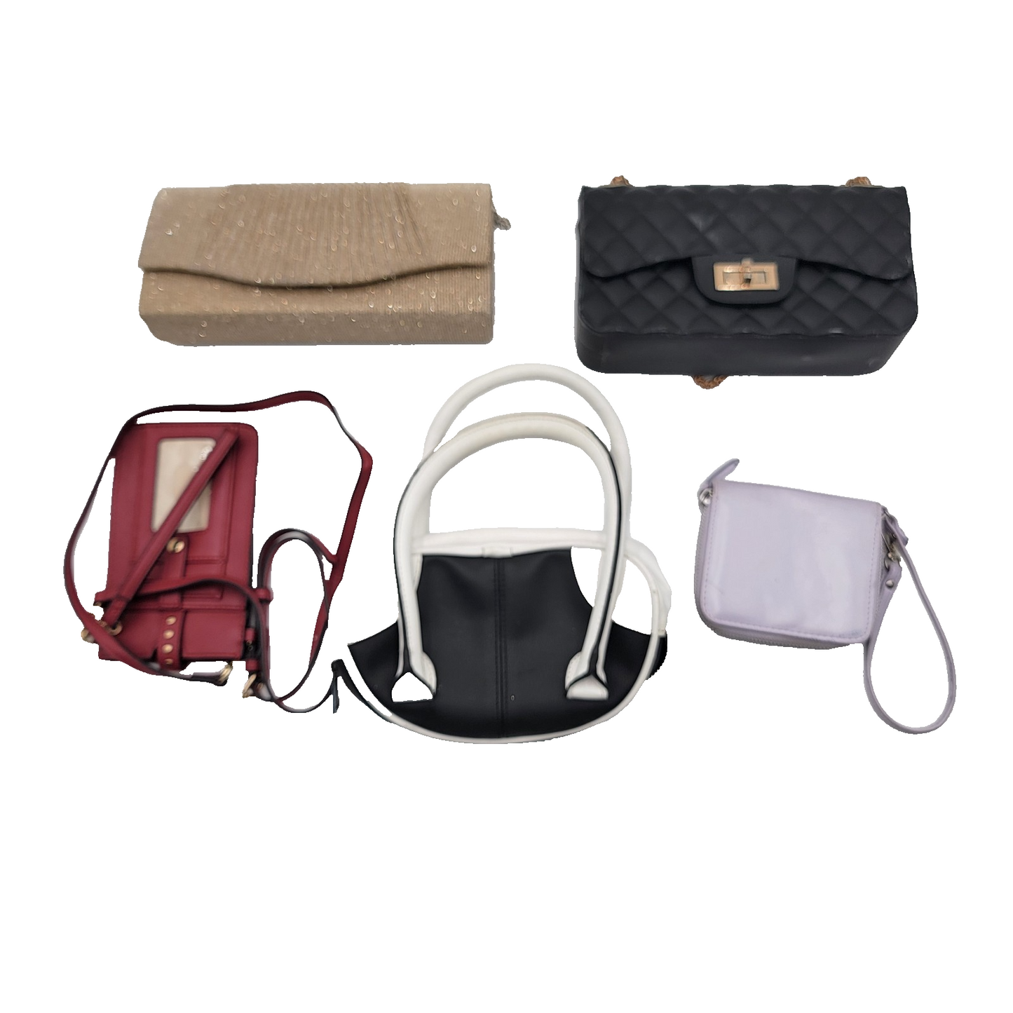 Women’s Purse Bundle – 5 Preowned Bags Mix Styles Clutch Crossbody Handbag0