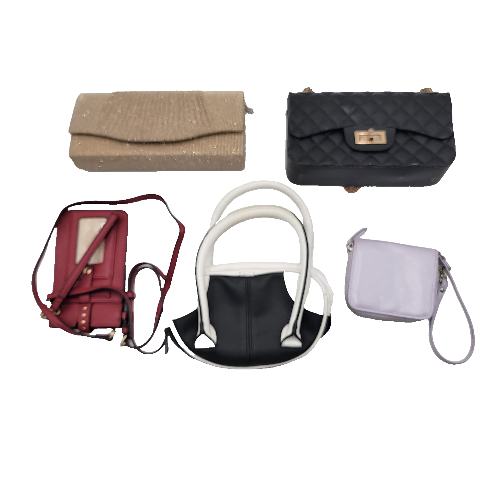 Women’s Purse Bundle – 5 Preowned Bags Mix Styles Clutch Crossbody Handbag0