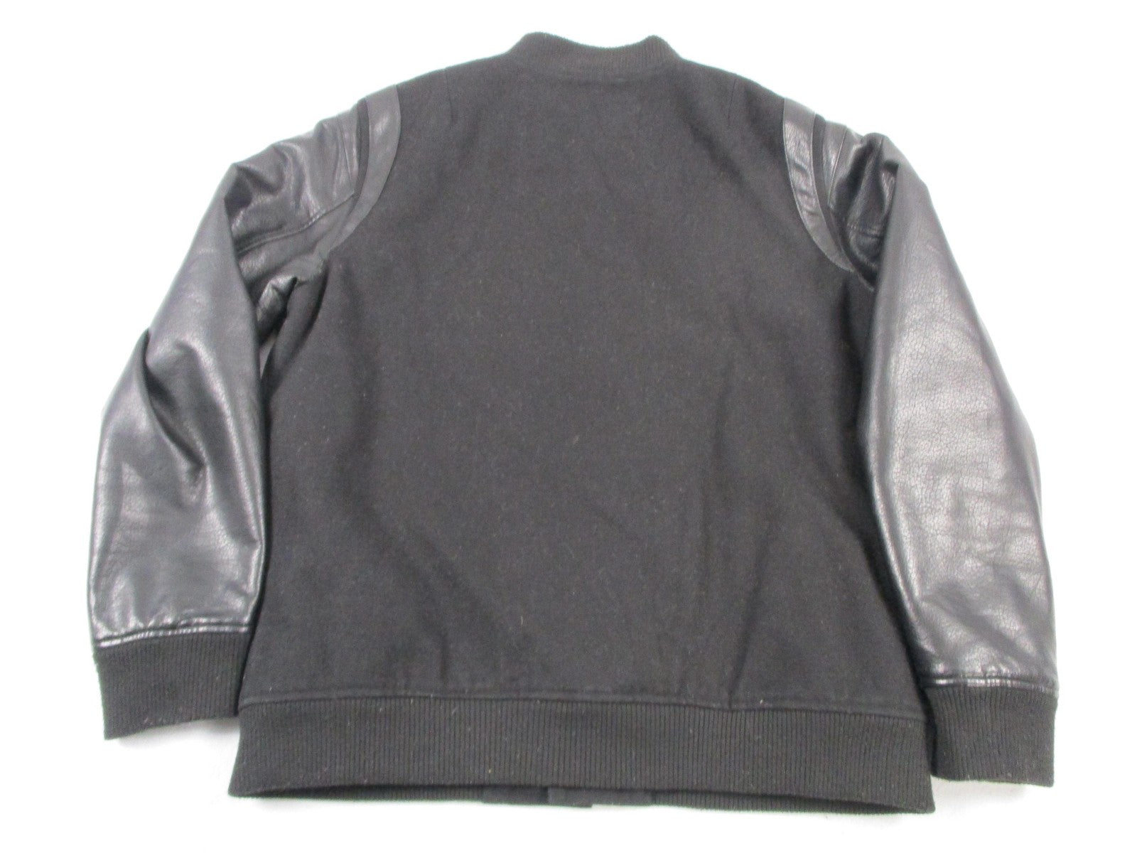 Sean John Jacket Mens Medium Black Wool Varsity Faux Leather Sleeves SJ Patch1