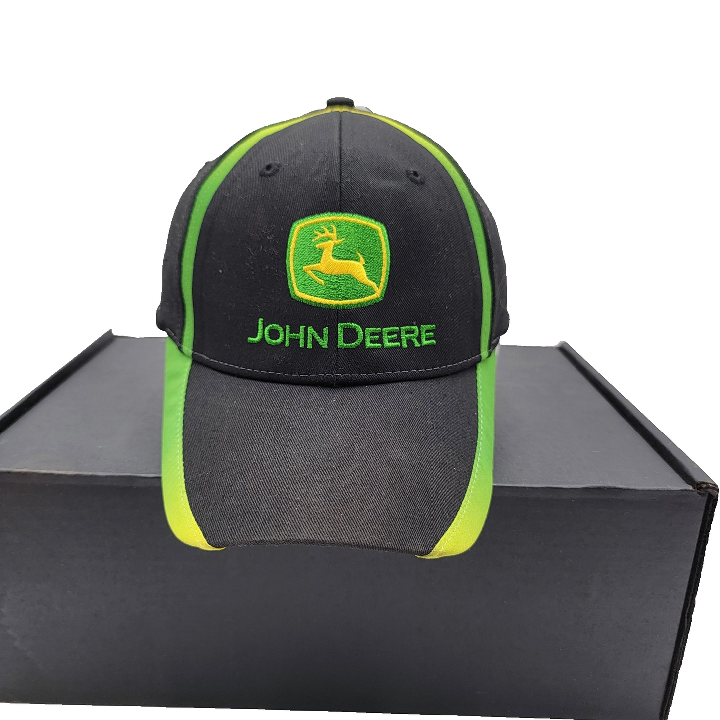 John Deere Hat Cap Snap Back Black Green Embroidered Mens Tractor Farming Logo0