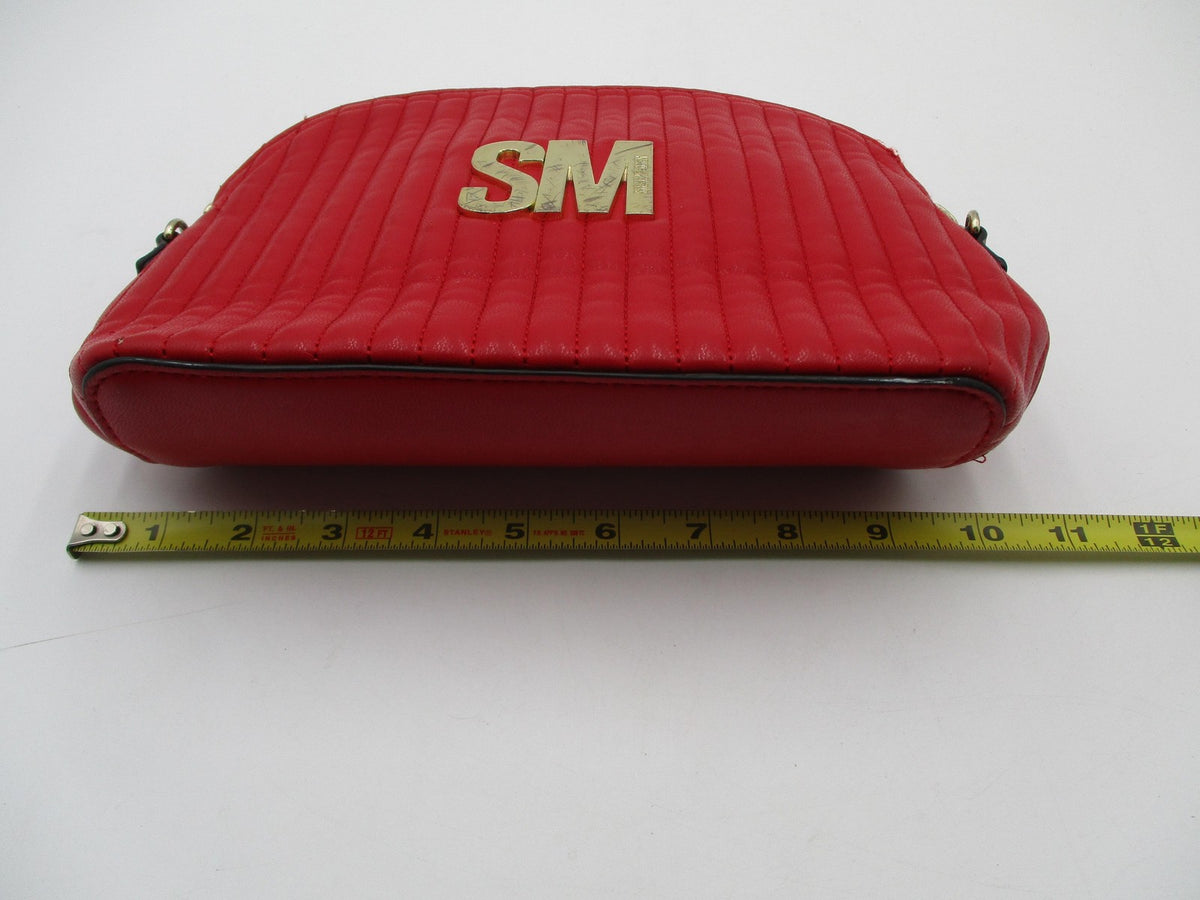 Steve Madden Crossbody Bag Womens Small Red Quilted Faux Leather Gold SM Logo7
