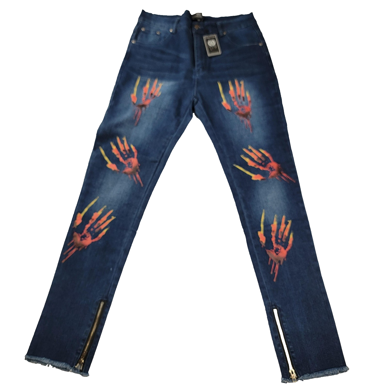 The Hideout Clothing Jeans Unisex 36 Paint Splatter Handprint Zipper Leg New 9490
