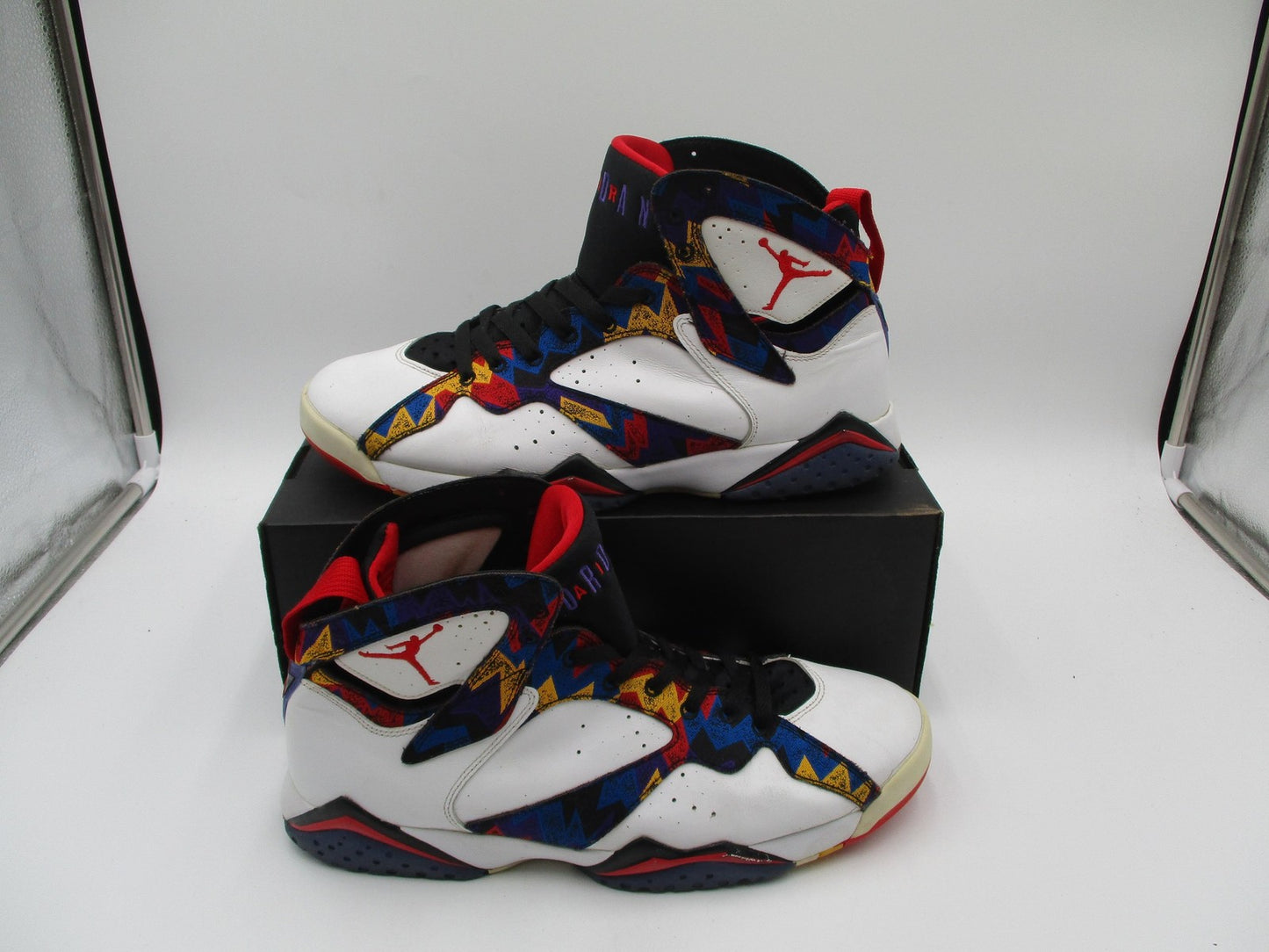 Nike Air Jordan 7 Retro Shoes Mens White Multicolor Sweater Nothing But Net 1J51